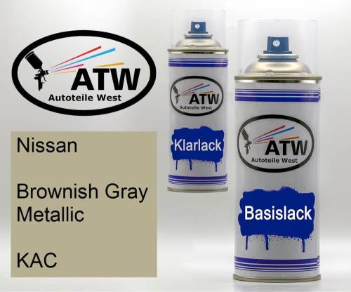 Nissan, Brownish Gray Metallic, KAC: 400ml Sprühdose + 400ml Klarlack - Set, von ATW Autoteile West.